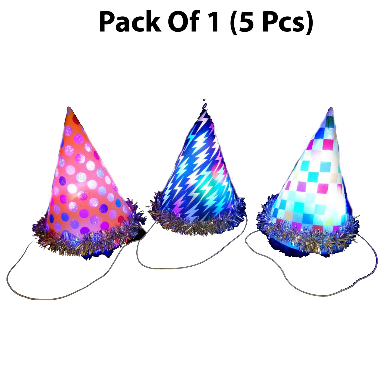 Flashing Party Hat | Assorted Designs 8 inches tall by 7 inches wide | RAHEEV®